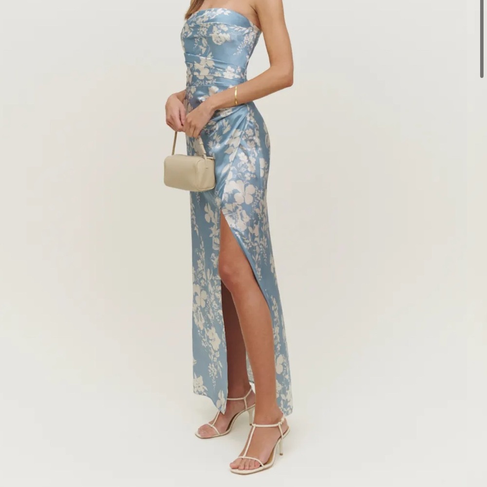 Reformation Blue and White Strapless Bodycon Dress